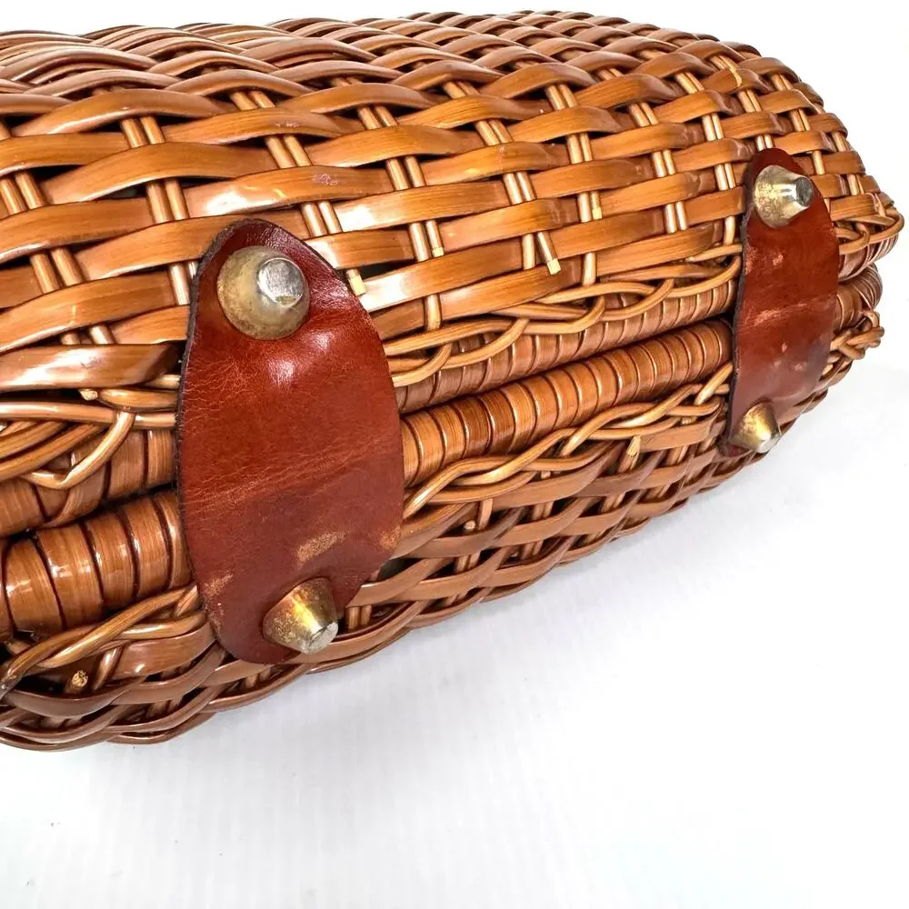 VINTAGE Basket Purse by Macy's Woven Metal MCM Vinyl HandMade in Honk Kong - Picture 11 of 14